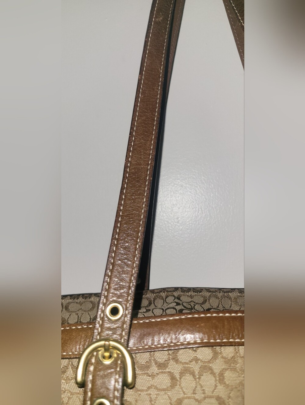Coach Soho Khaki Signature C Studded Leather Lg Gallery Tote Bag Purse Rare - Picture 8 of 16